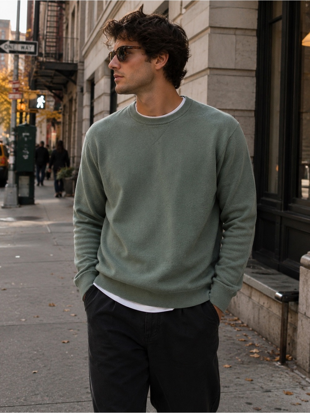 14th & Union Men’s Sage Green Cotton Cashmere Crewneck Sweater Large